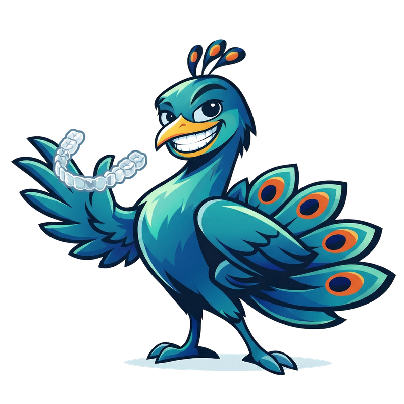Welltide peacock mascot for Invisalign